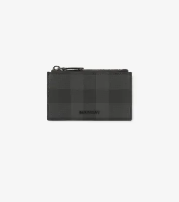 Check Zip Card Case in Charcoal grey - Men, Canvas