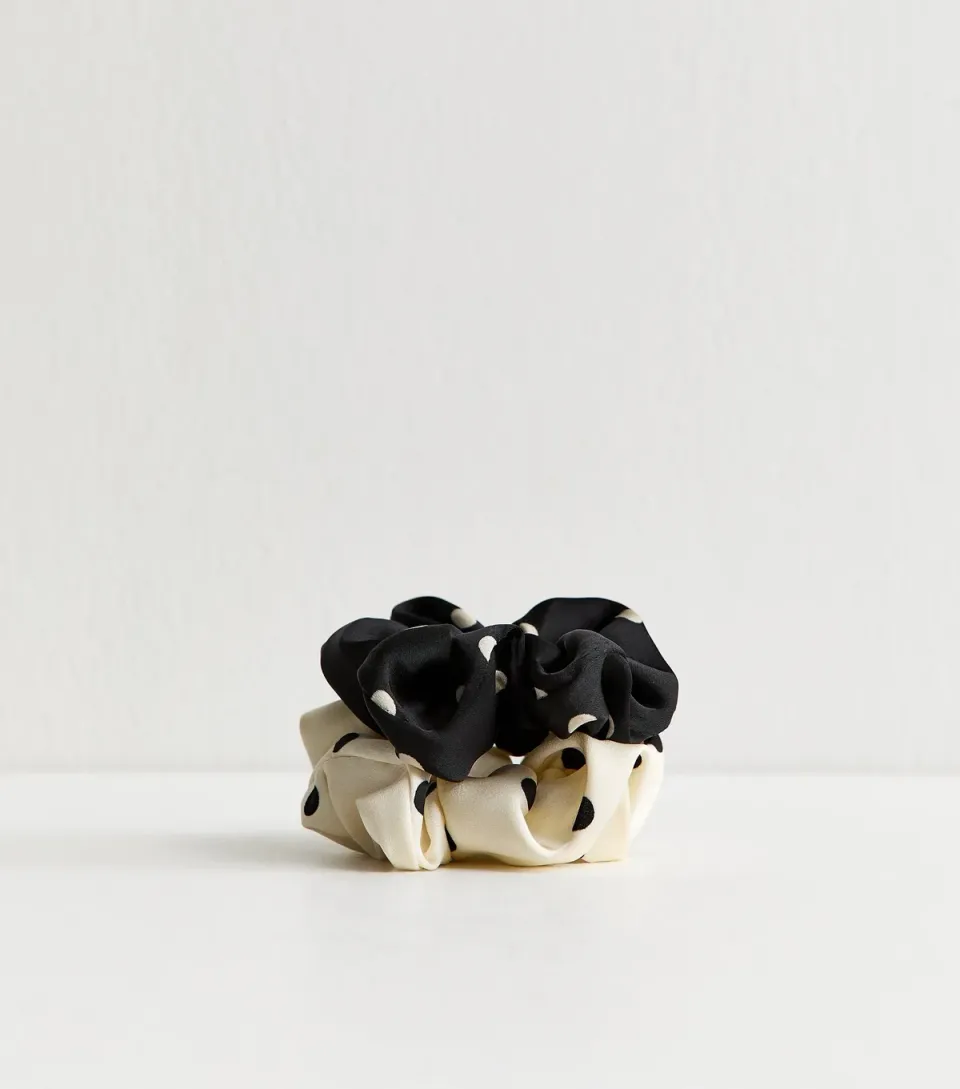Pack Of 2 Cream and Black Polka Dot Scrunchies