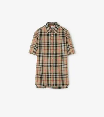 Classic Fit Check Cotton Shirt in Archive beige