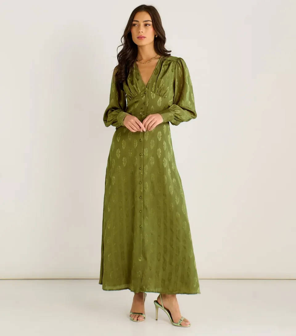 Women's Light Green Floral Satin Maxi Dress