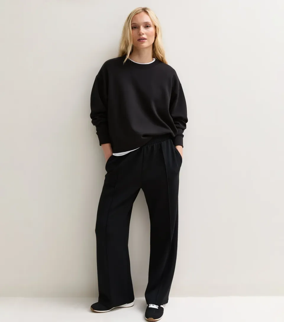 Women's Petite Premium Black Wide Leg Joggers