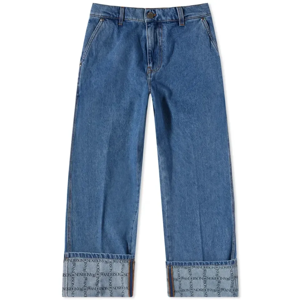 Logo Turn Up Straight Jeans