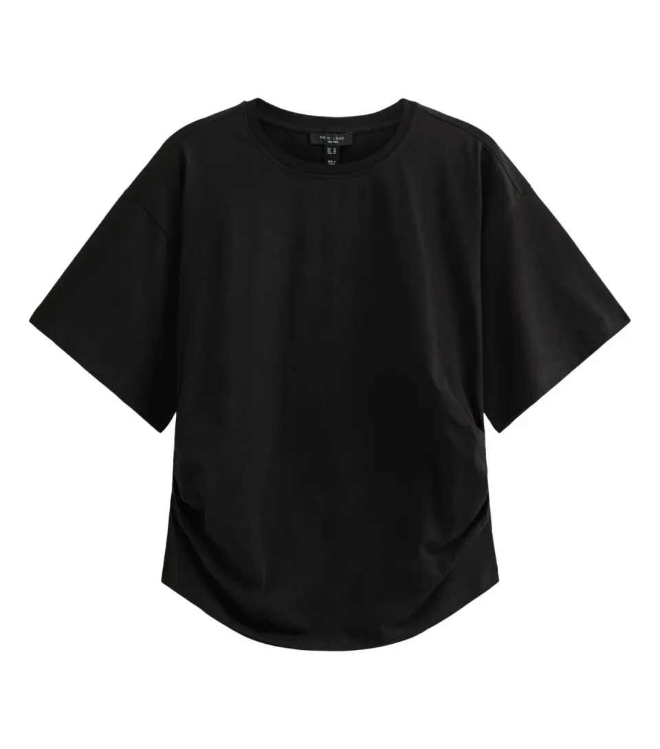 Women's Plus Size Black Ruched Sides Corset Waist T-Shirt Curves