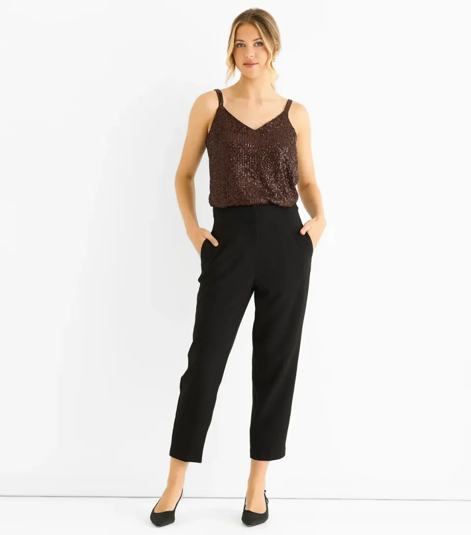 Women's Black Ankle Grazer Cigarette Trousers.