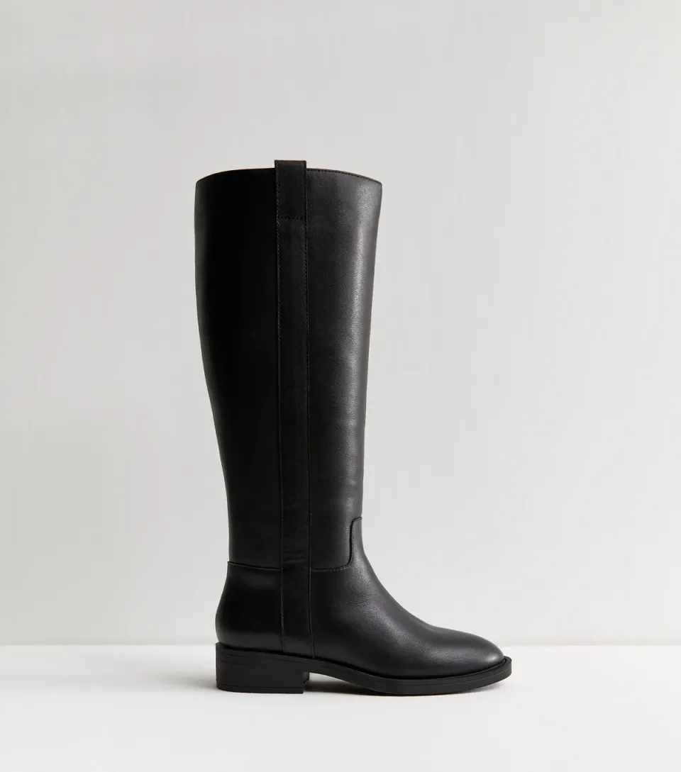 Women's Black Leather Knee High Riding Boots
