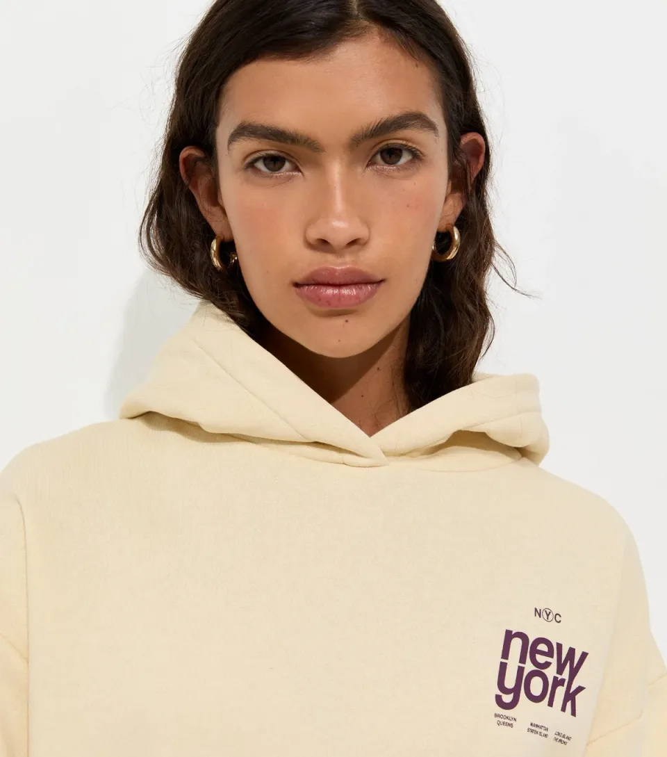 Women's Light Yellow Cotton Rich New York Hoodie