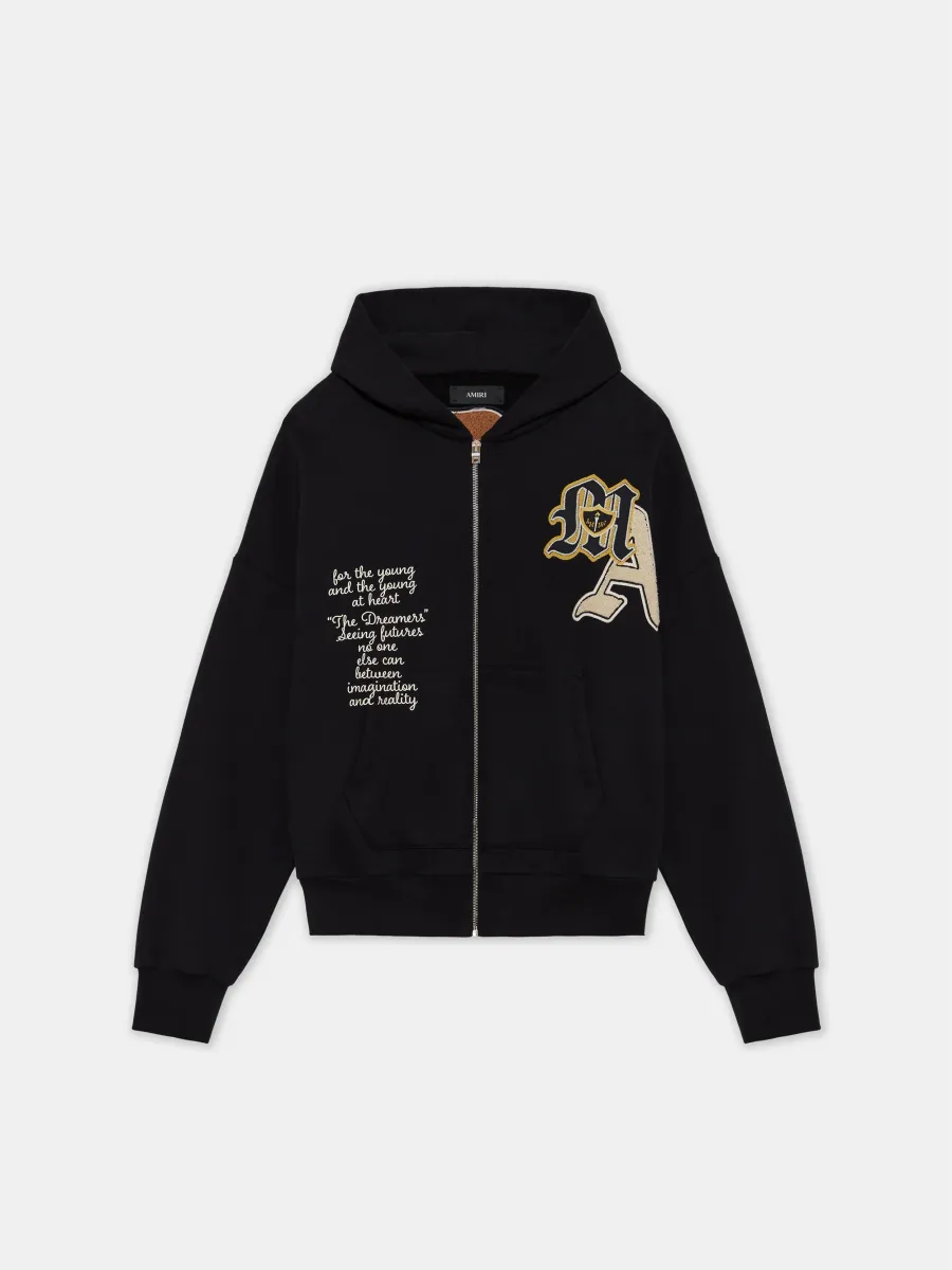 VARSITY PATCH OVERSIZED ZIP HOODIE - Black