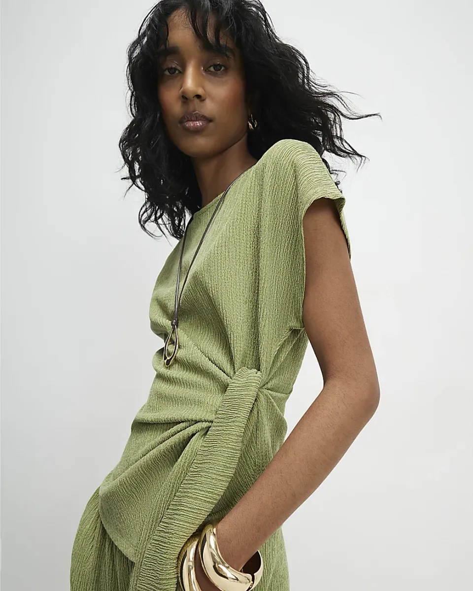 Short Sleeve Textured Twist Front Top