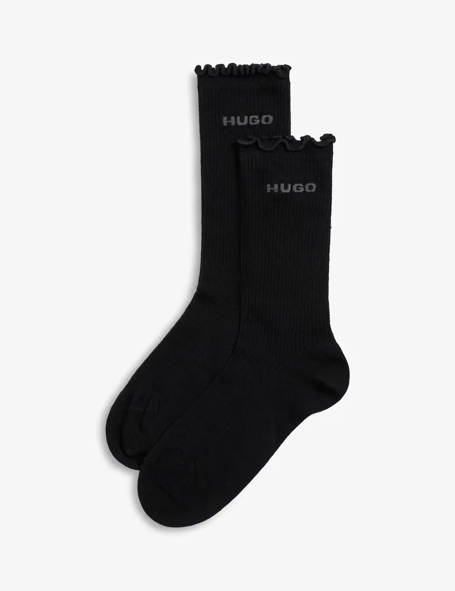 2 Pack Cotton Rich Ruffle Ankle High Socks Black