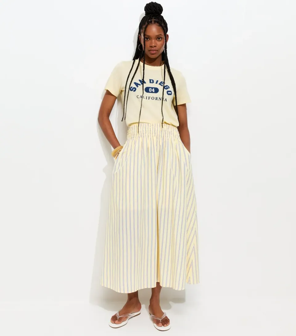 Women's Yellow Striped Midi Skirt