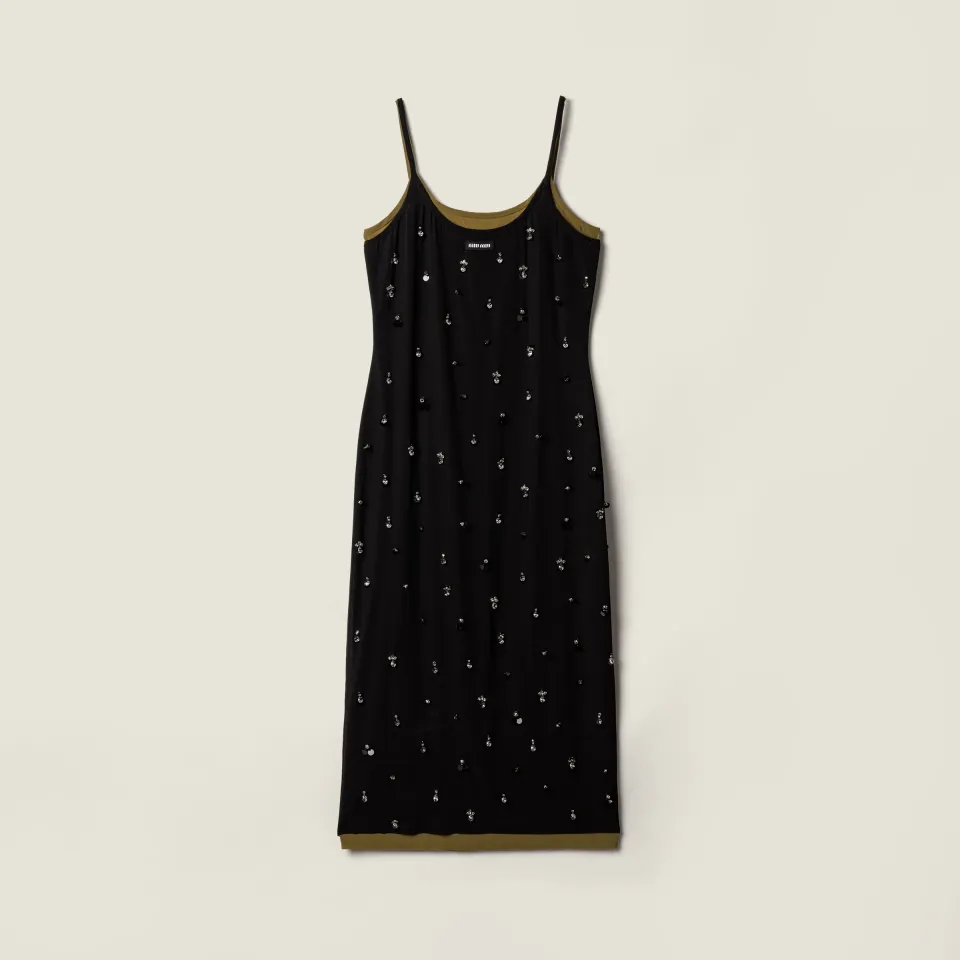 Embroidered stretch georgette dress
