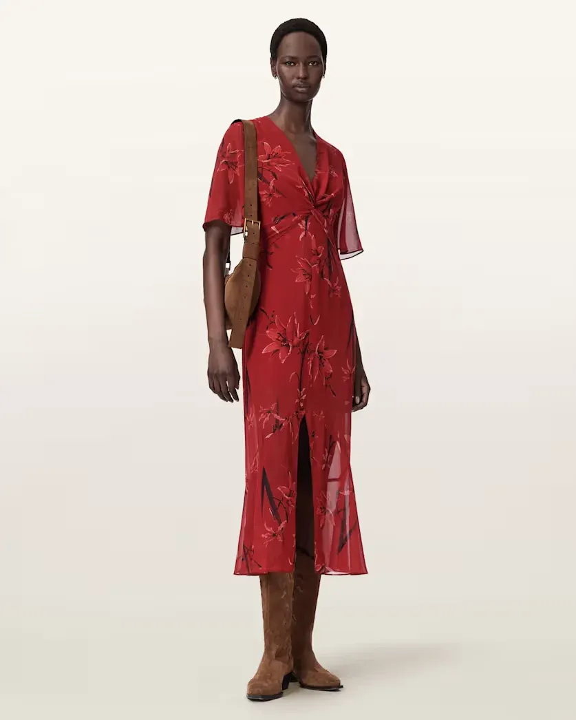 Mollie Twist Detail Floral Midi Dress