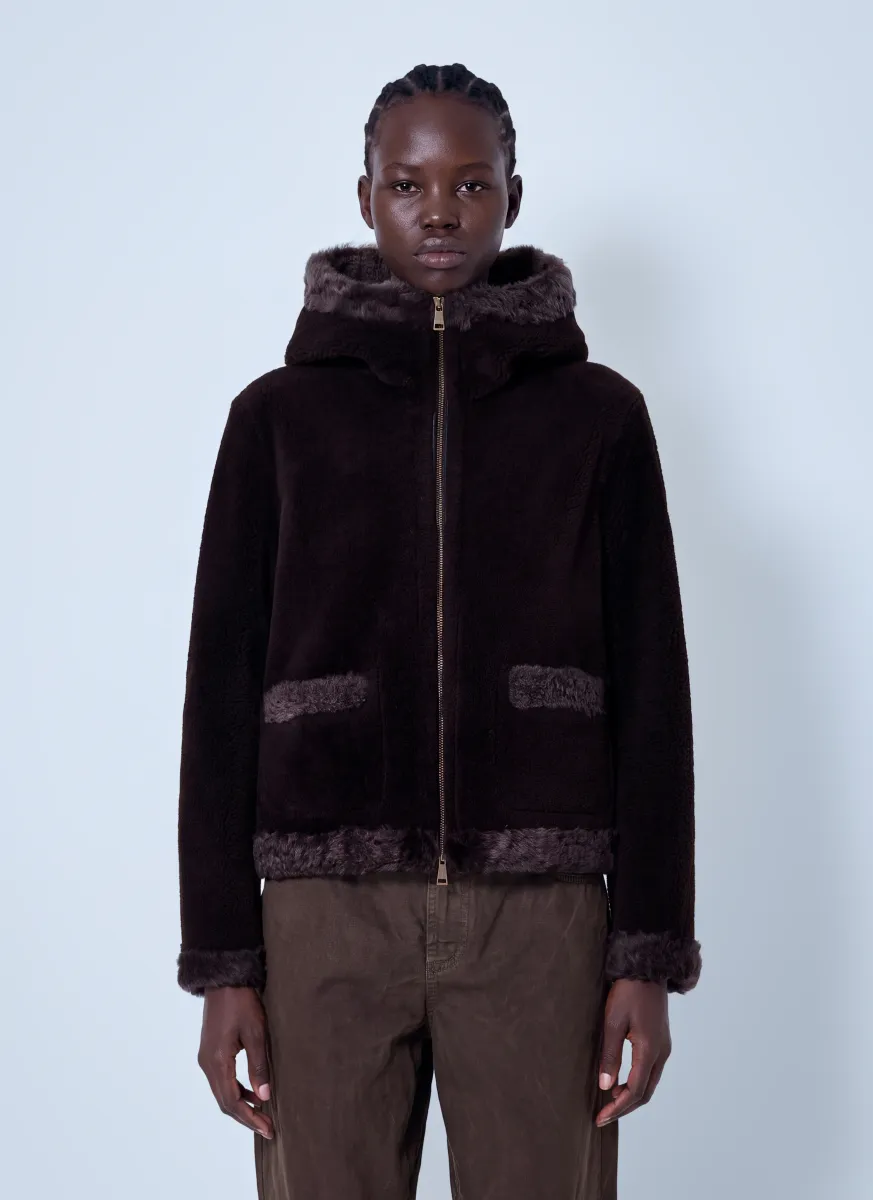 Leuctre Hooded Shearling Short Down Jacket