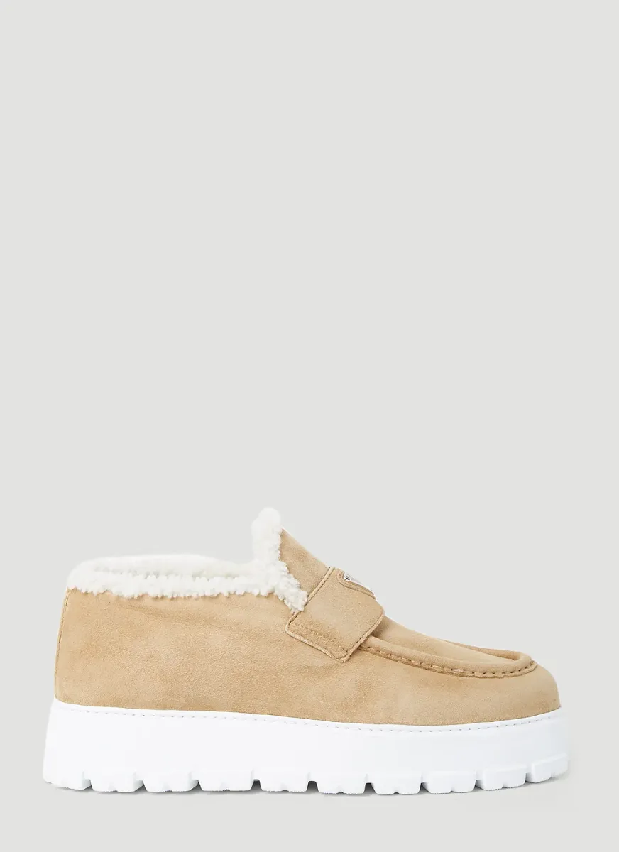 Shearling Lined Suede Platform Loafers