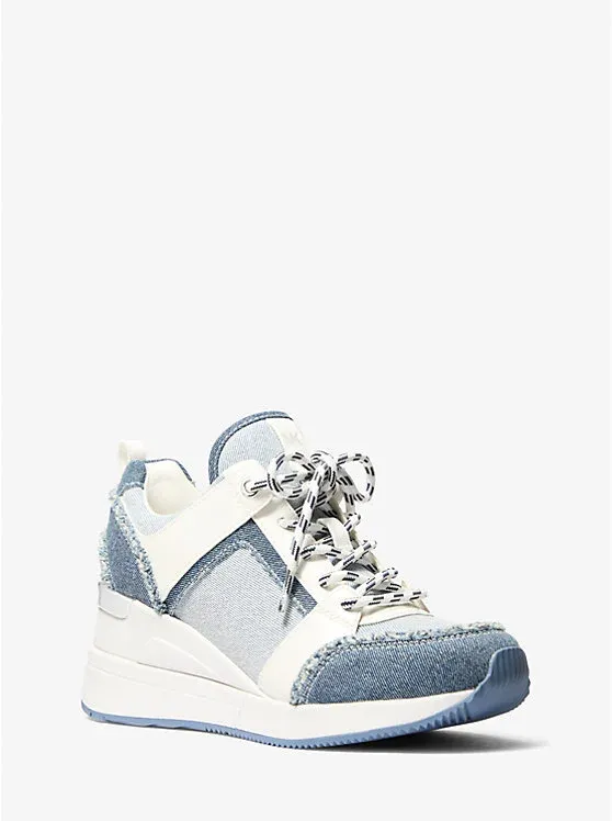 Georgie Frayed Denim Wedge Trainer
