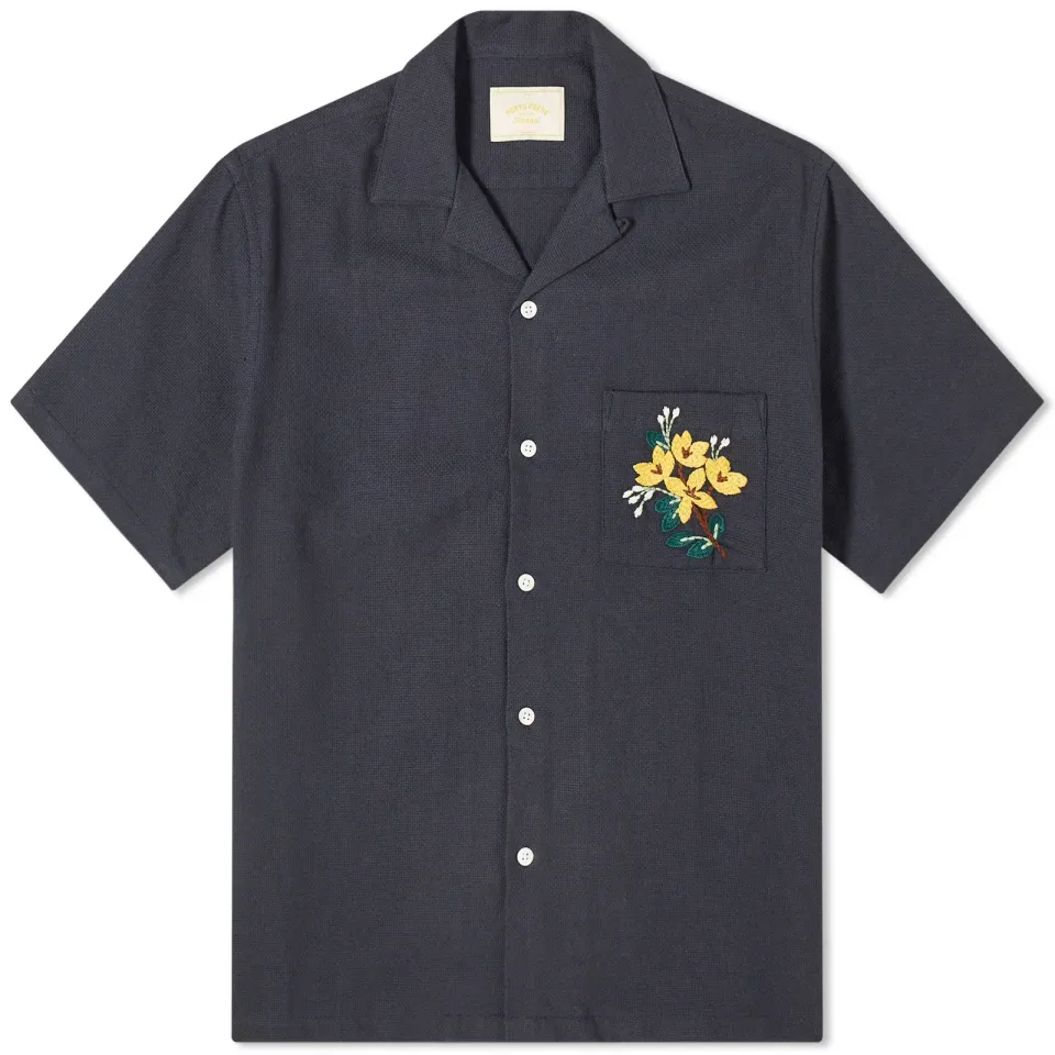 Pique Embroidered Flowers Vacation Shirt