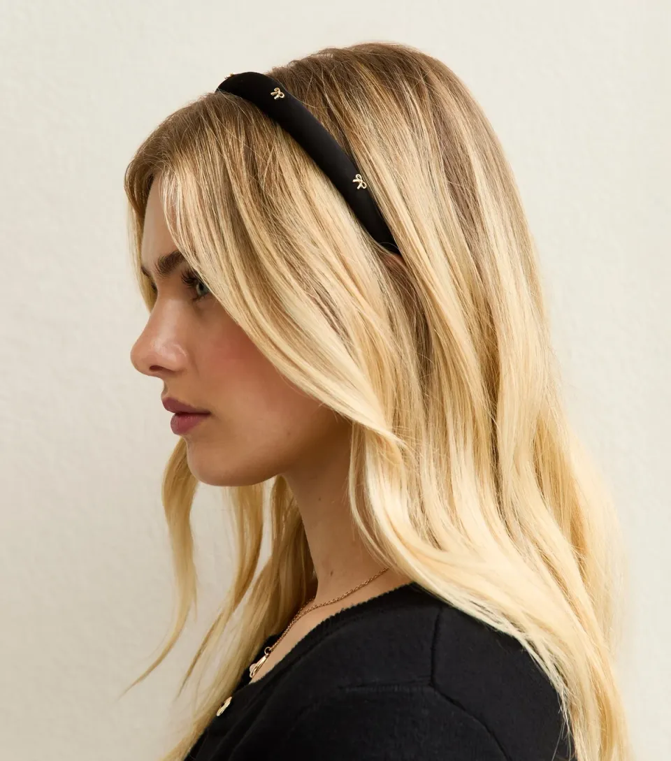 Black Grosgrain Bow Embellished Skinny Headband
