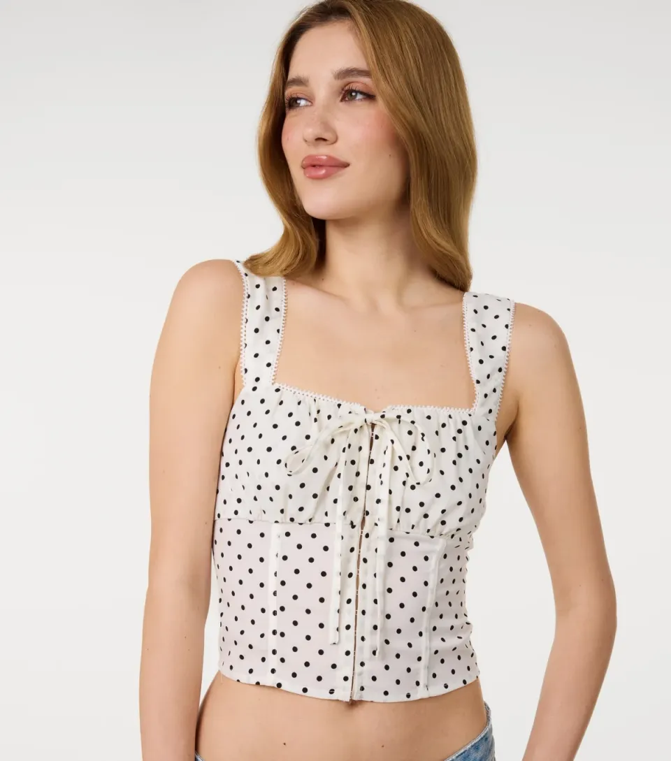 Women's Off White Polka Dot Corset Top