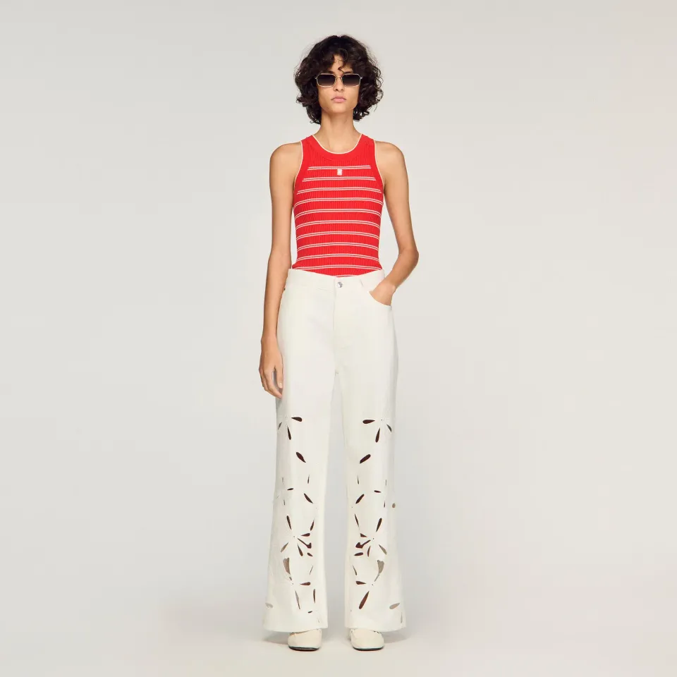 Wide-leg embroidered jeans