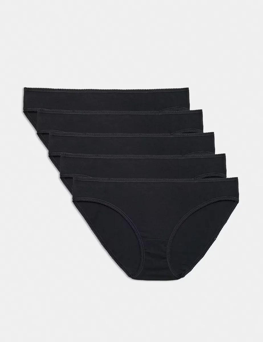 5pk Cotton Lycra Bikini Knickers Black