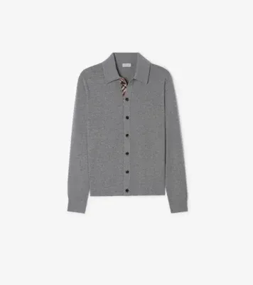 Check Trim Wool Cardigan in Grey
