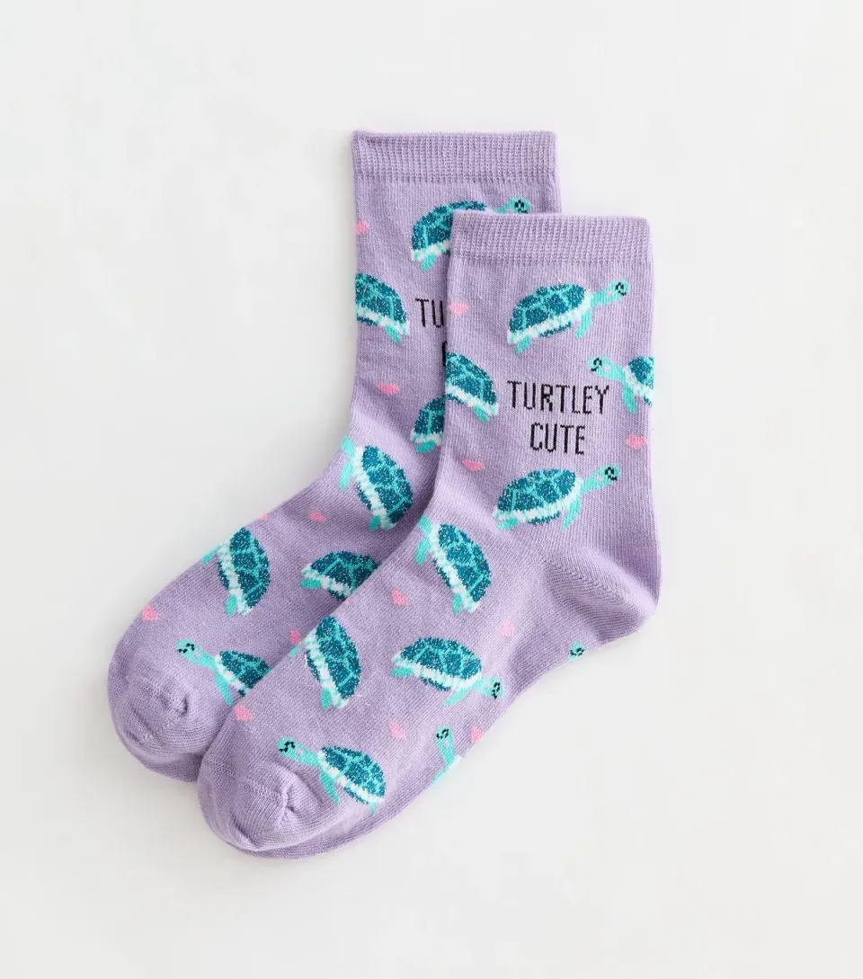 Lilac Turtle Patterned Ankle Socks