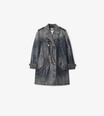 Short Coated Denim Trench Coat in Mid blue - Women, Cotton