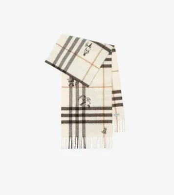 Check Mates Cashmere Scarf in Pebble white