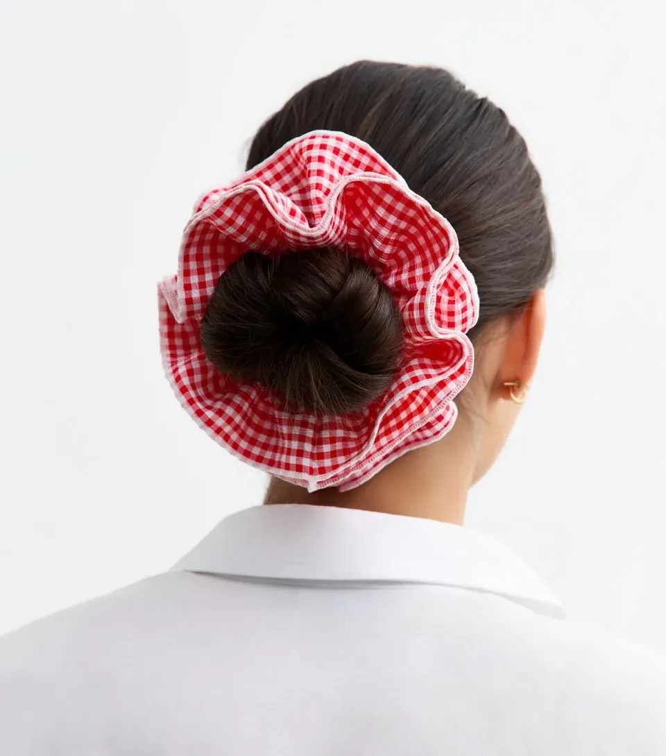 Red Frilly Gingham Scrunchie