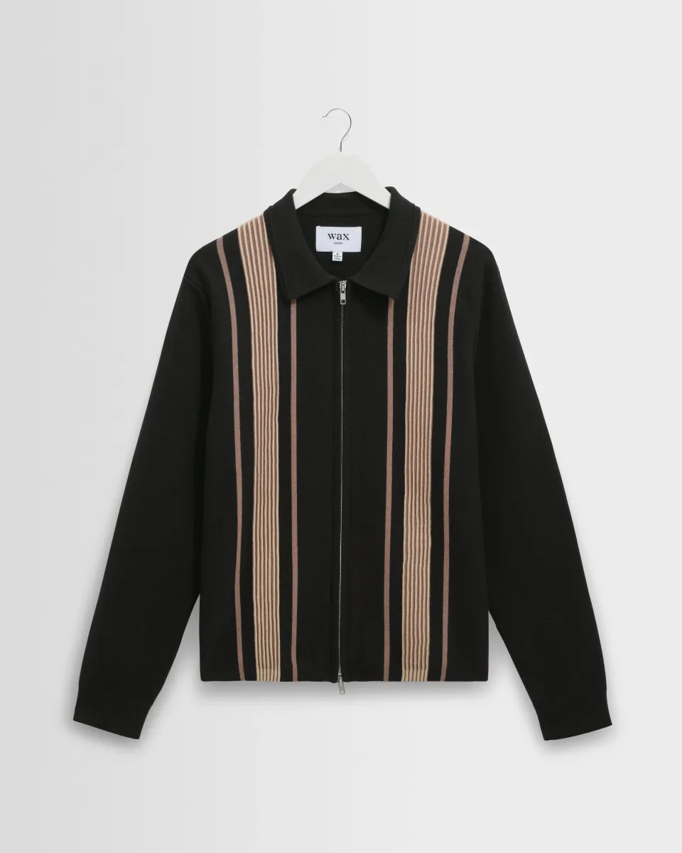 Lennox - Black and Beige Milano Stripe Knitted Polo