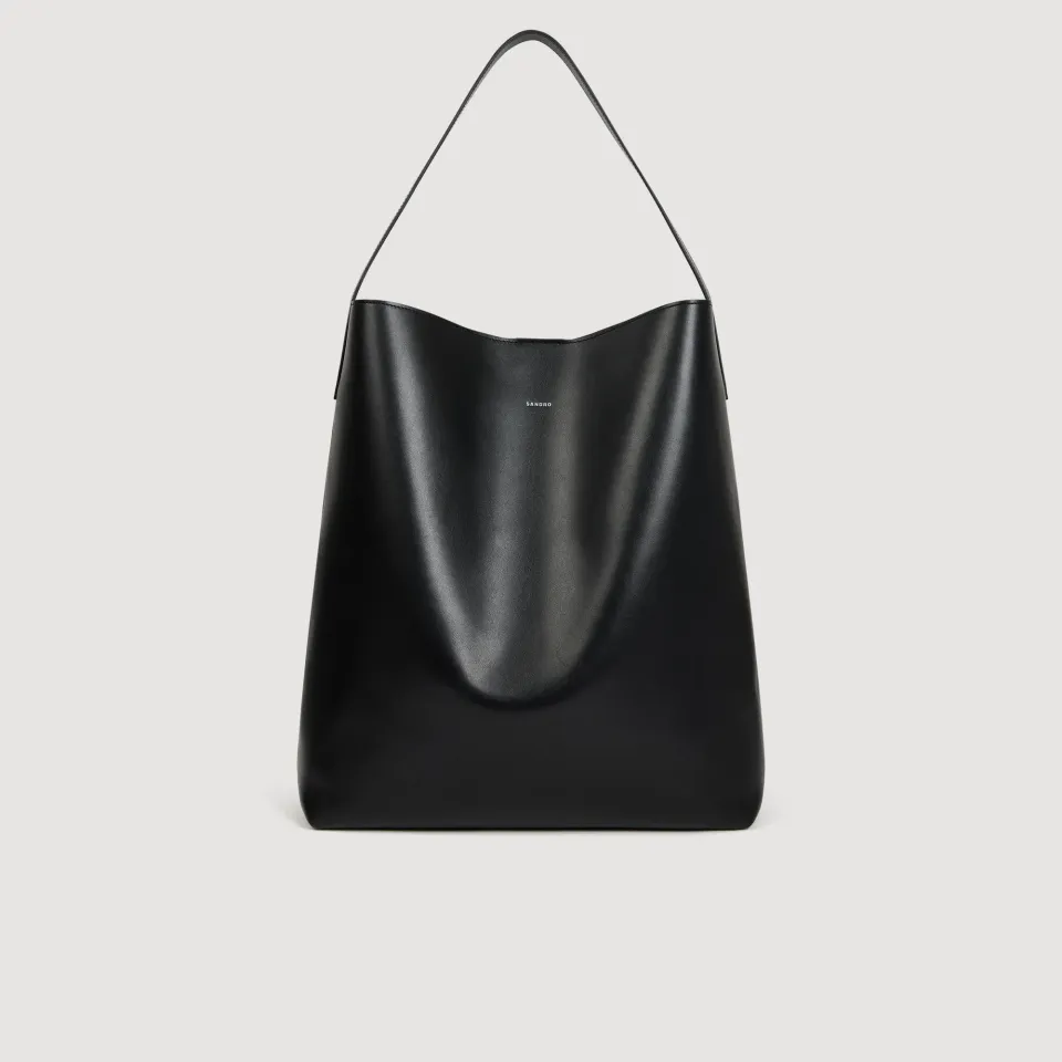 Leather hobo bag with logo