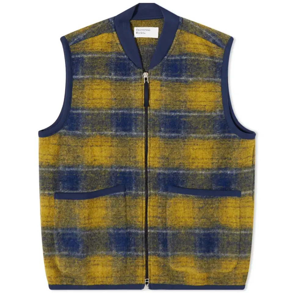 Check Wool Fleece Zip Waistcoat