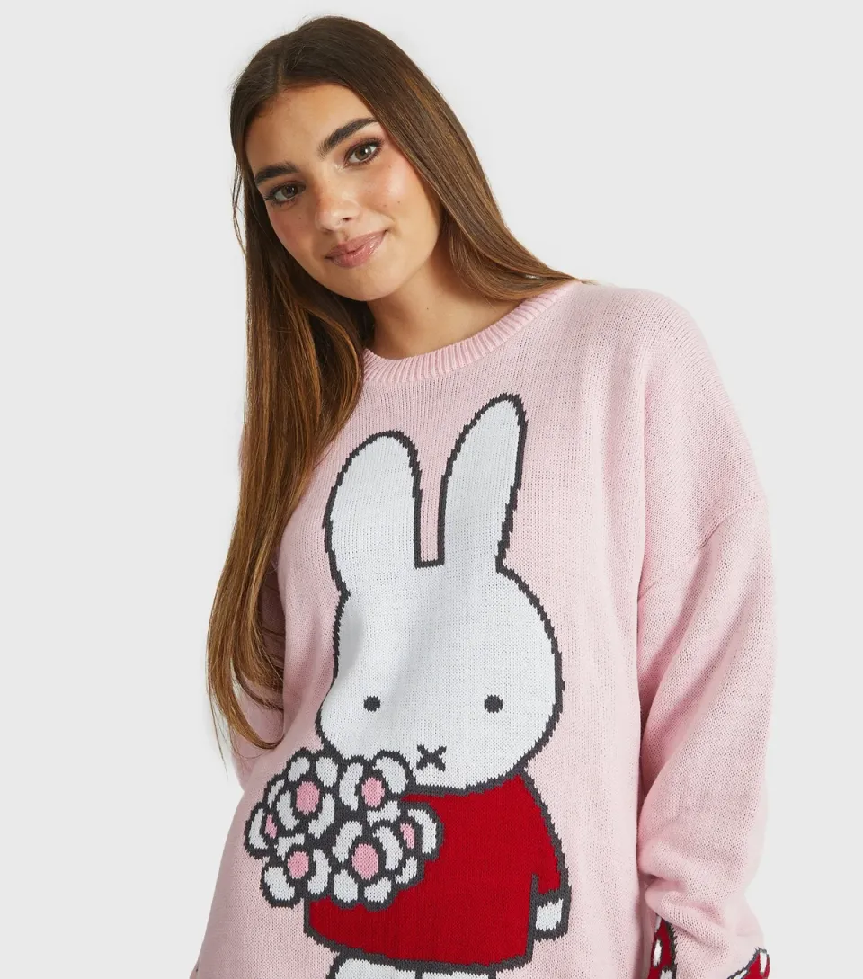 Women's Light Pink Miffy Flower Knit Jumper