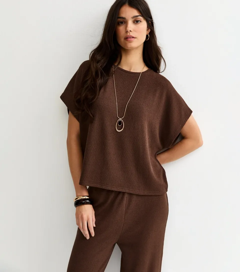 Women's Dark Brown Textured Relaxed Top