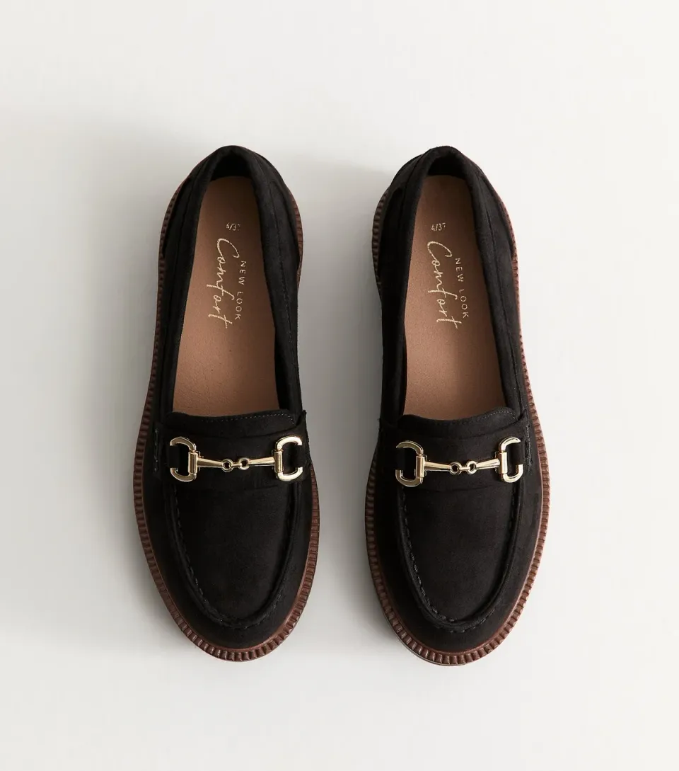 Women's Black Faux Suede Horsebit Details Loafers Vegan