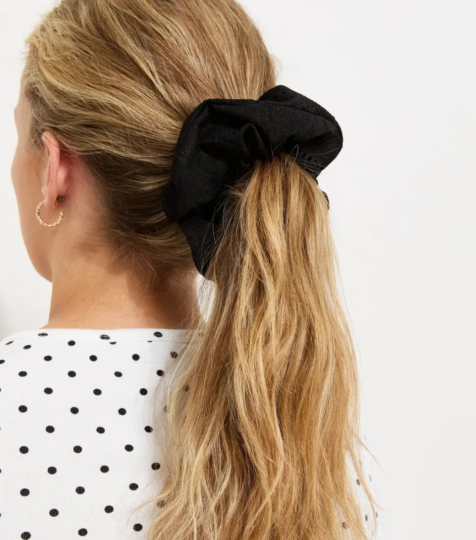 Black Broderie Anglaise Oversized Scrunchie