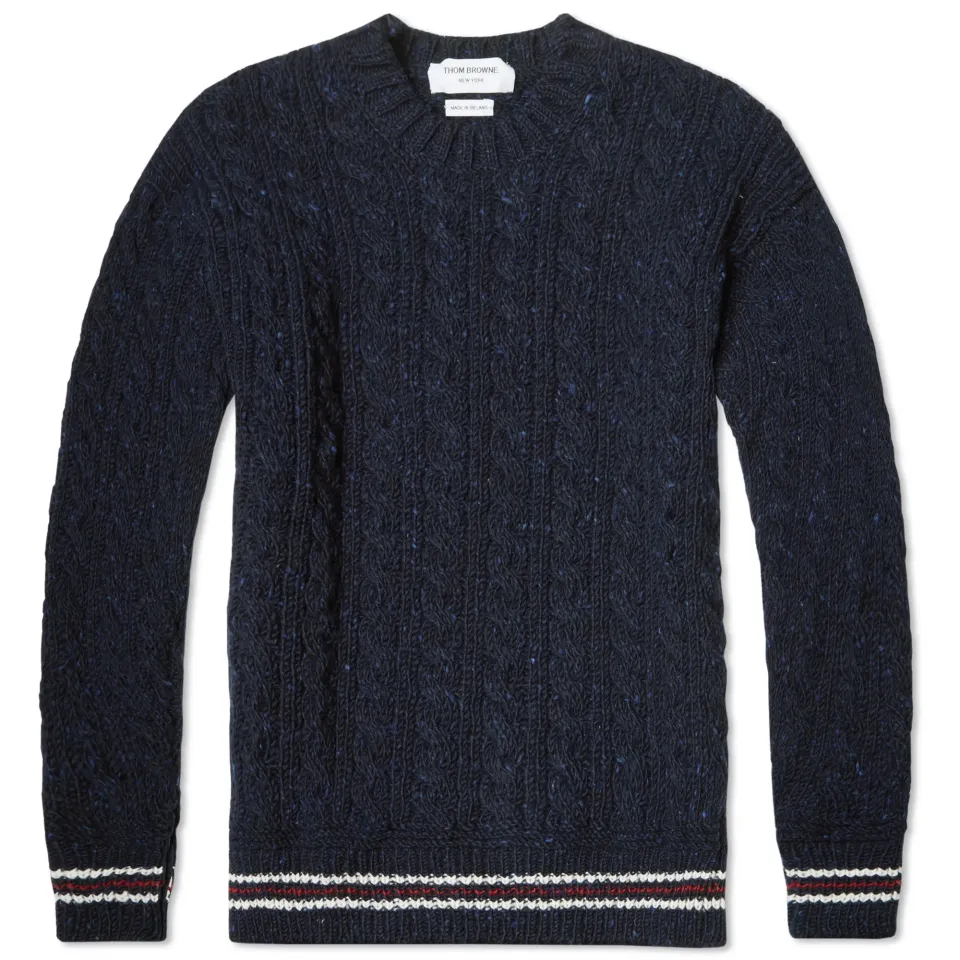 Donegal Tricolour Trim Cable Crew Knit