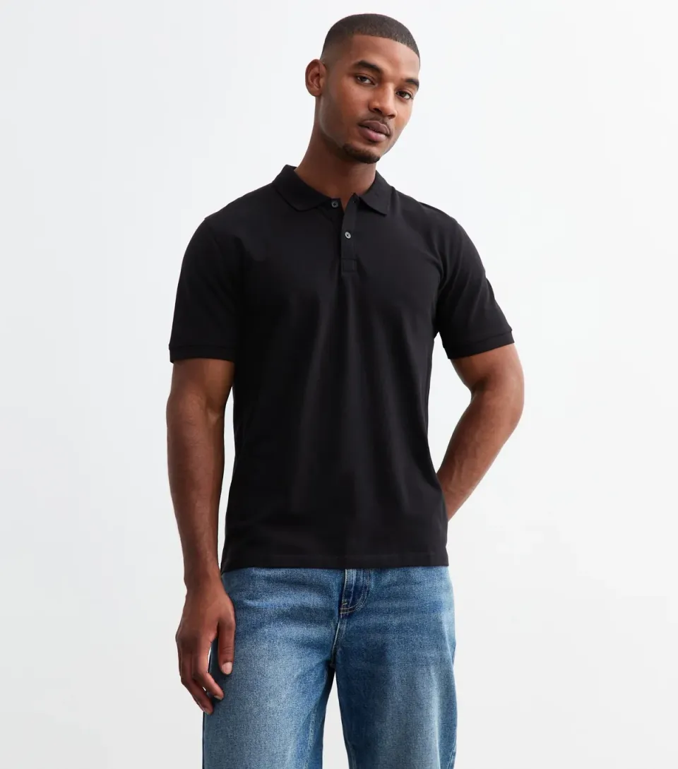 Men's Black Regular Cotton Piqué Polo Shirt