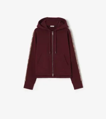 Check Trim Cotton Zip Hoodie in Vineyard red