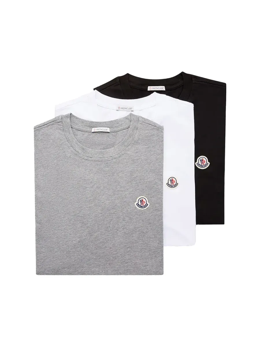 men Logo Patch Cotton T-Shirt White/Black/Grey (Pack of Three)