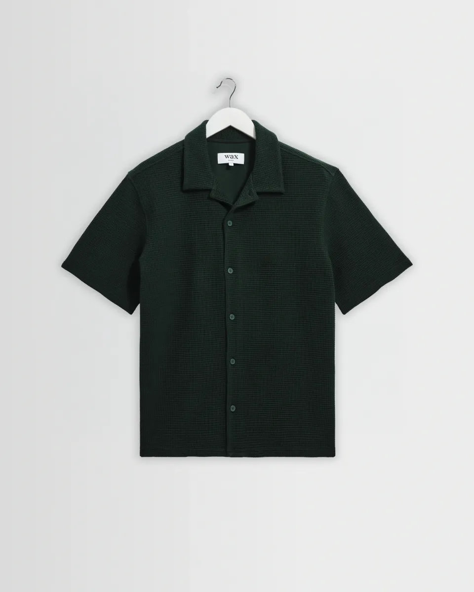 Clayland - Bottle Green Textured Waffle Short-Sleeve Shirt