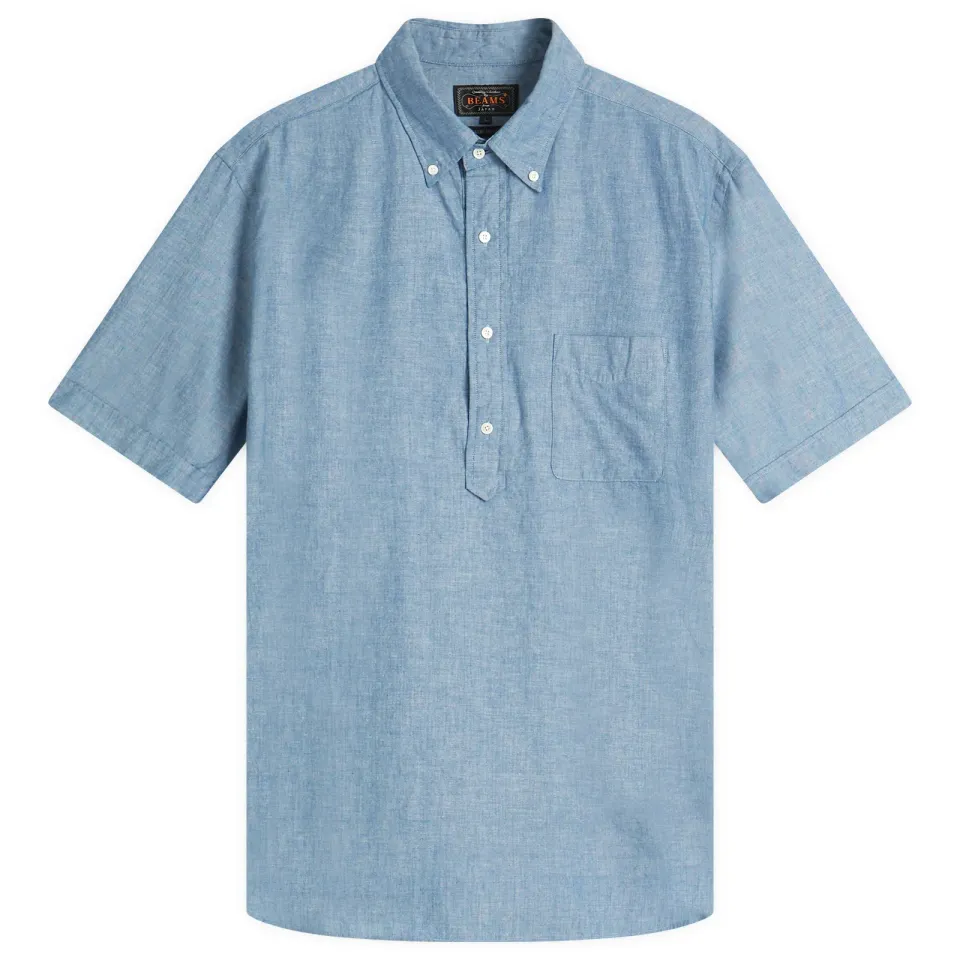 Button Down Popover Short Sleeve Chambray Shirt