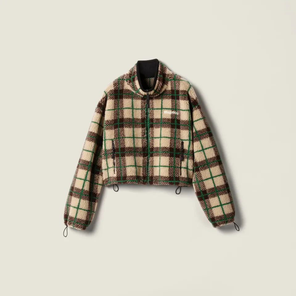 Checked teddy jacket with zipper