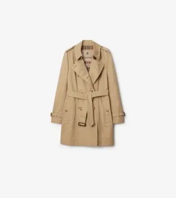 Short Chelsea Heritage Trench Coat in Honey beige - Women, Cotton Gabardine