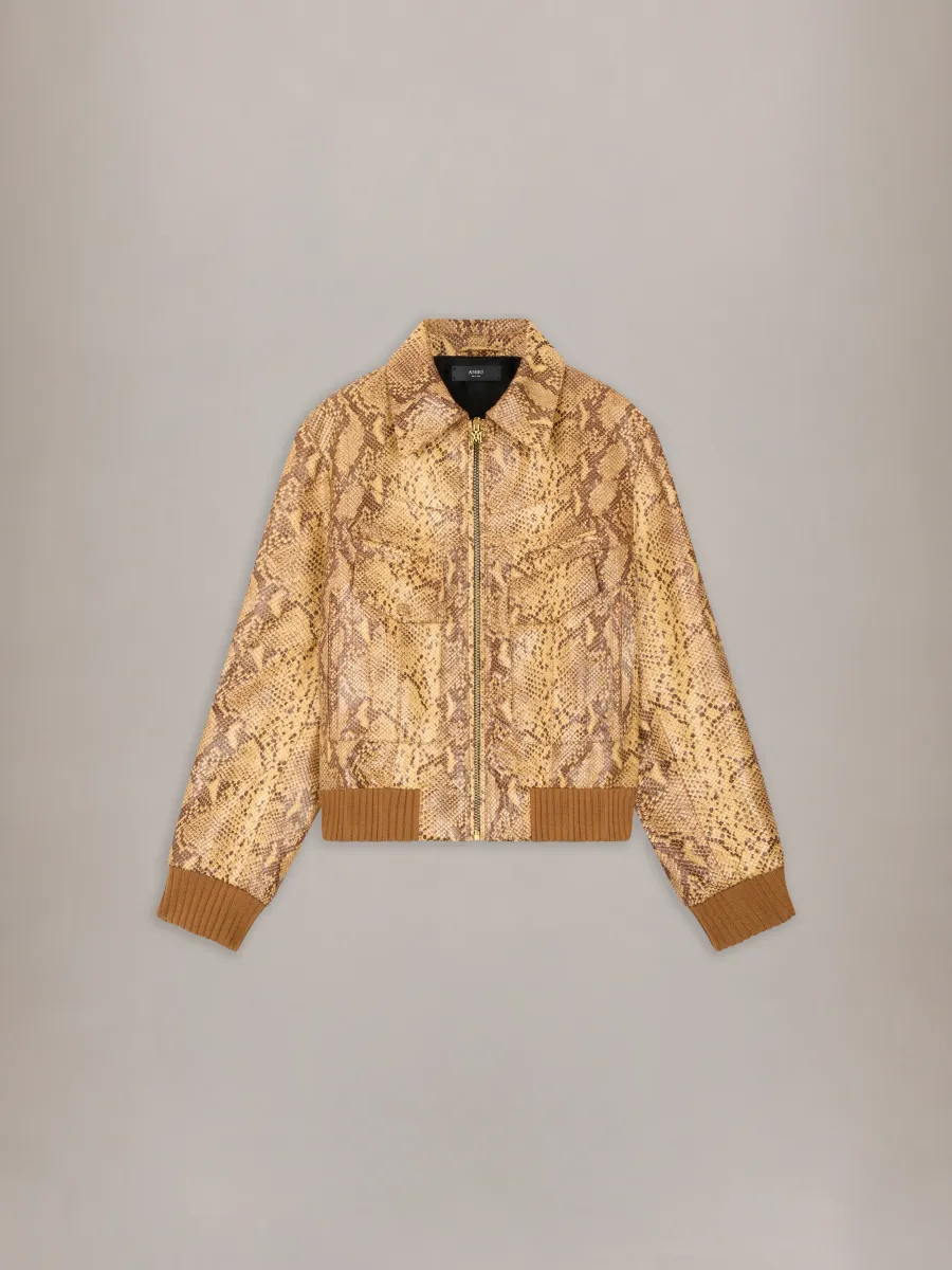 PYTHON EMBOSSED DOUBLE POCKET BLOUSON - Coffee