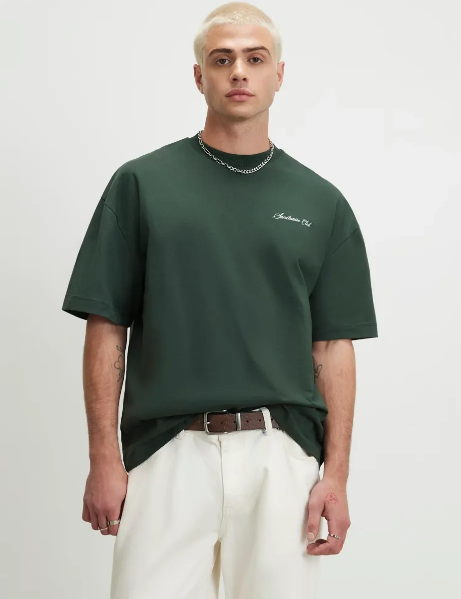 Oversized Pure Cotton Graphic T-Shirt Green Mix