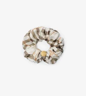Check Silk Scrunchie in Pebble beige