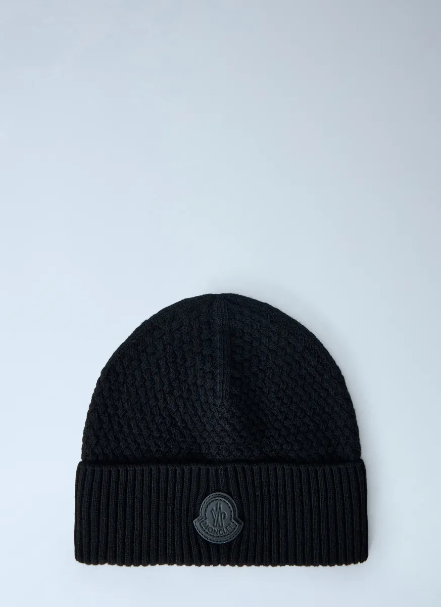 Ribbed Knit Beanie with Logo Patch