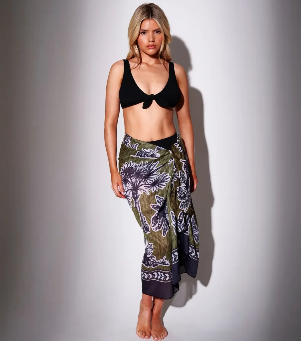 Women's Brown Palm Tree Print Sarong