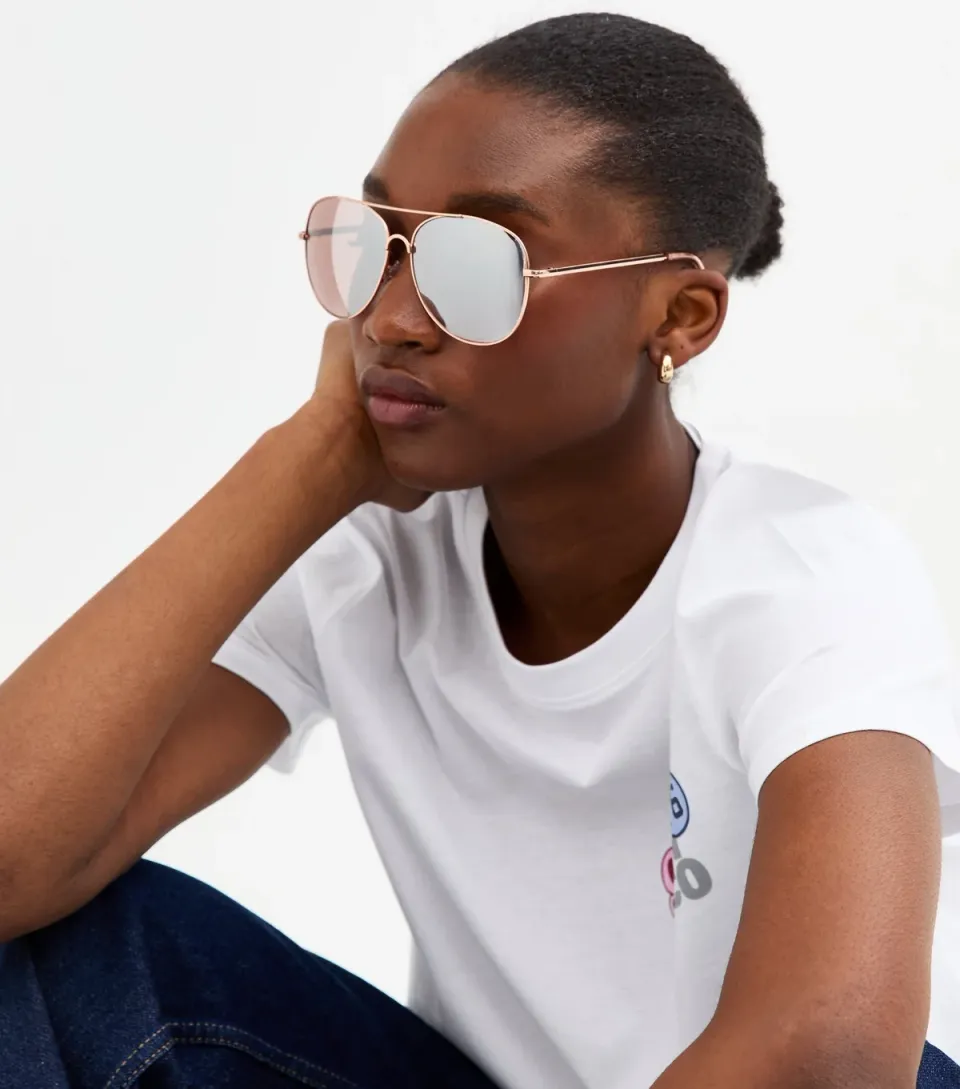 Rose Gold Mirrored Pilot Sunglasses